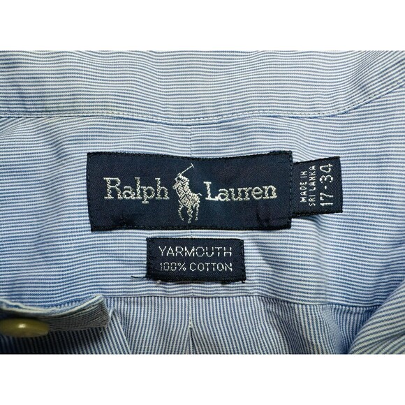 Ralph Lauren Yarmouth Blue Striped Long Sleeve Button Up Shirt Men's 17-34 - Picture 8 of 14